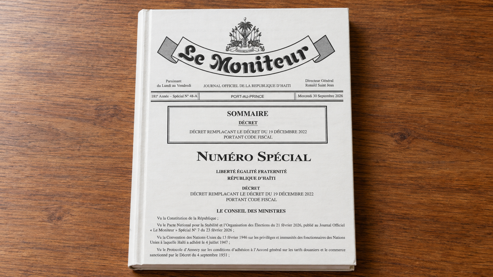 le code fiscal appose sur une table
